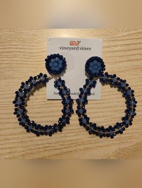 Vineyard Vines Navy and Light Blue Beaded Hoop Earrings